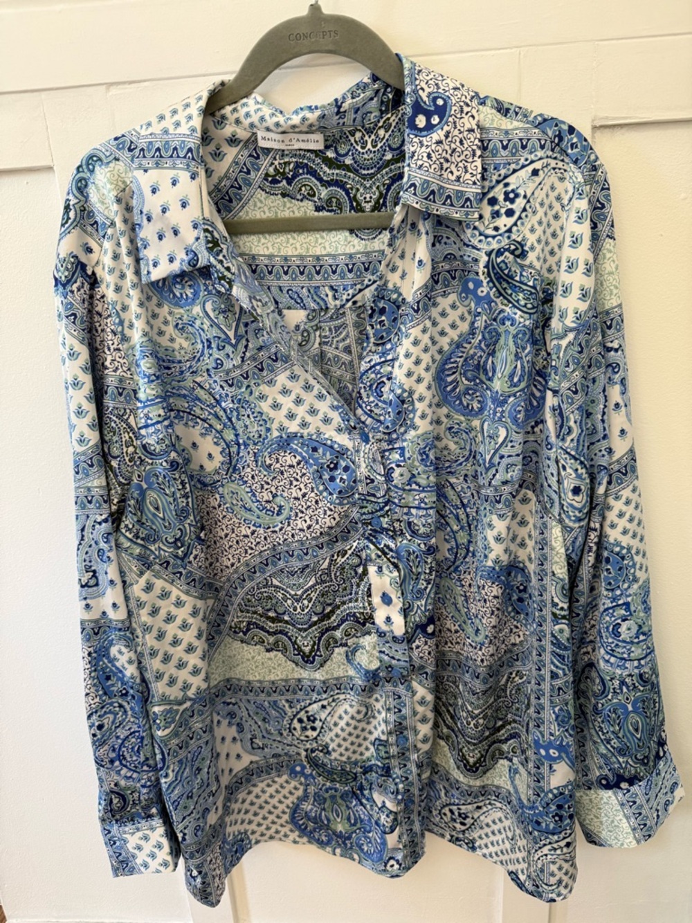 Women's Blue Paisley Button-Up Blouse by Maison d'Allie
